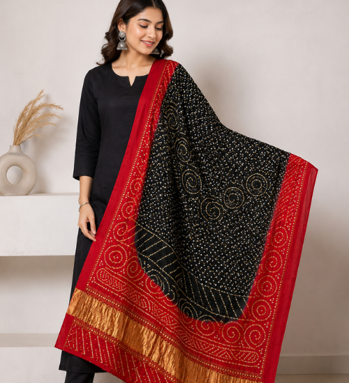 pure silk rajasthani chunri mukesh dupatta – traditional handmade ethnic dupatta for women